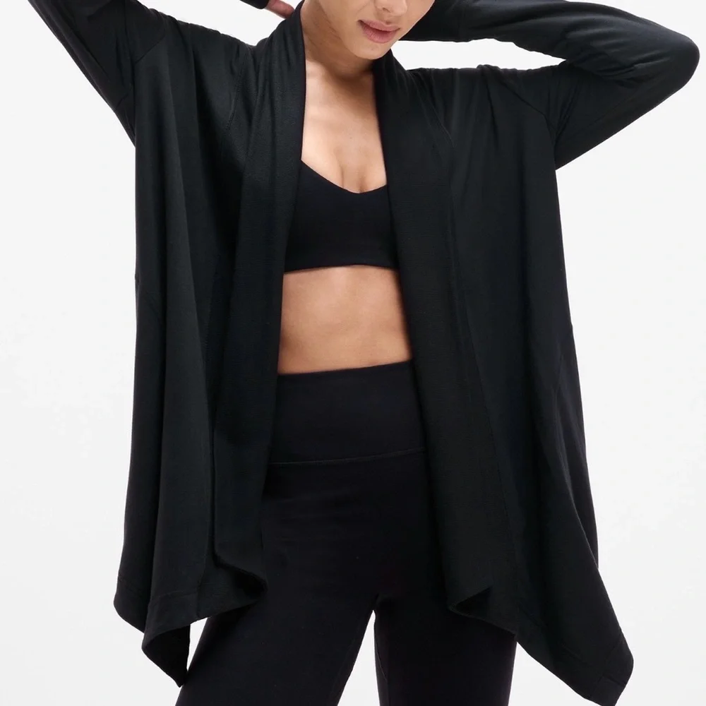 Athleta Pranayama Restore Wrap Black S Tall Open Cardigan Cozy Athleisure - Picture 2 of 8
